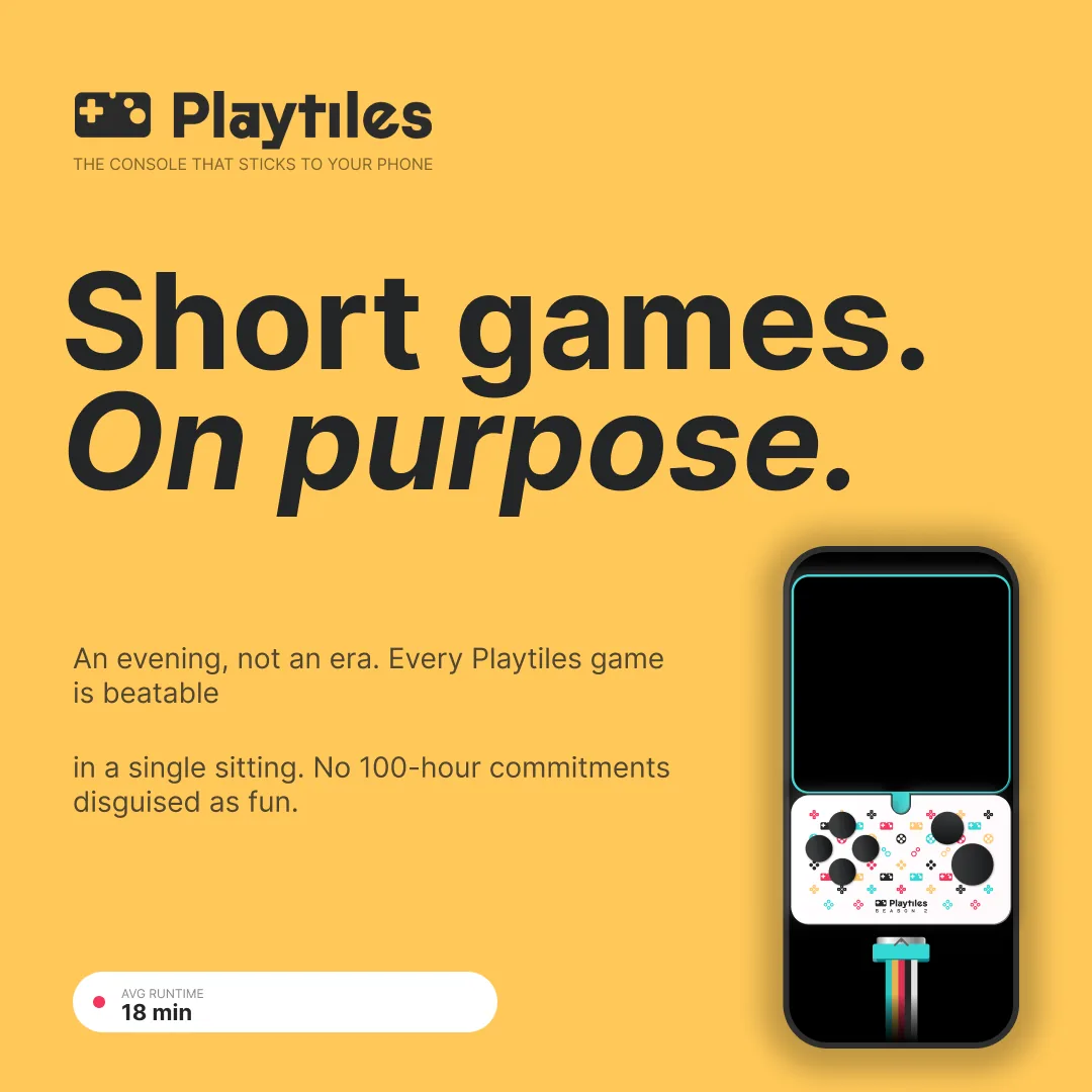 A phone with a Playtiles controller and the average runtime of 18 minutes